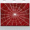 Ein 2D-flaches Stück roter Hintergrund und Spinnennetz-Polyester-Hintergrundstoff für Superhelden-Motto oder Partydekoration