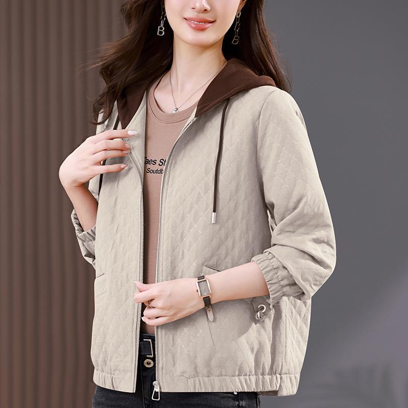Damen Kapuzenjacke mit Farbblock - 2024 Frühling/Herbst Mode, lockere Passform, Petite Mama Casual-Stil