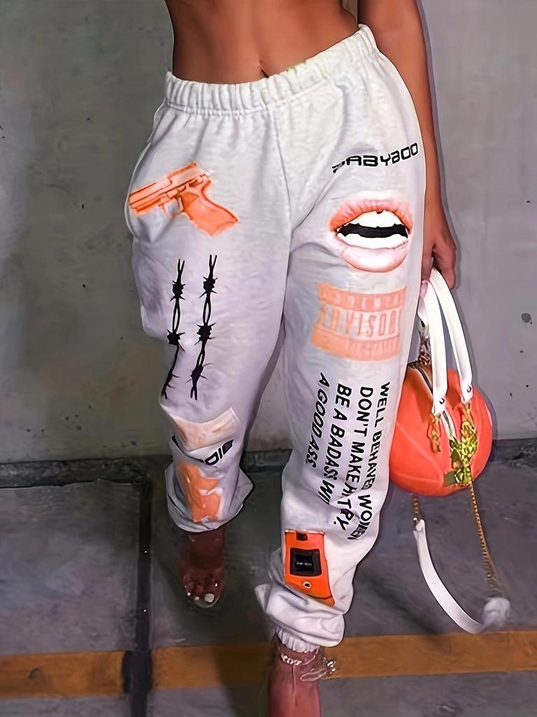 European & American Women's 2025 Printed Elastic Waist Casual Harem Pants