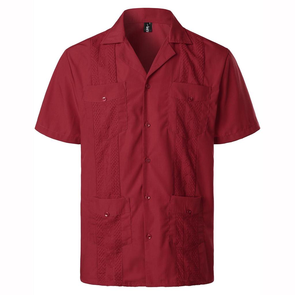 Mens Shirts Pockets Lapel Short Sleeves Cardigan Summer Thin Blouse Breasted Shirt