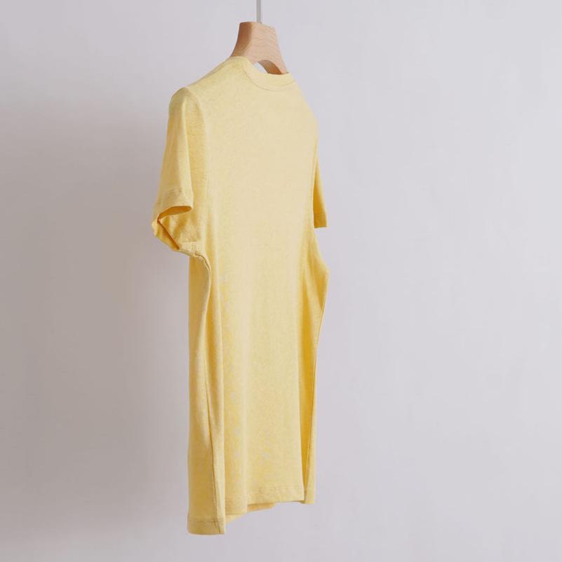 Slim Fit Round Neck Short Sleeve Women's T-shirt in Bright Spring Day Creamy Goose Yellow, Soft Bamboo Linen Cotton Blend