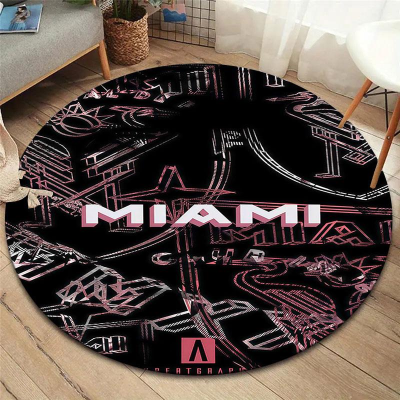 Inter Miami CF Round Area Rug,Carpet Rug for Living Room Bedroom Sofa Playroom Decor,Non-slip Floor Mat
