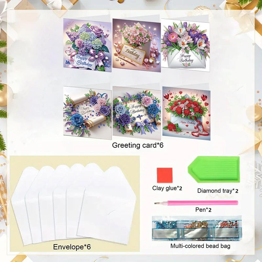 6PCS DIY Diamond Painting Greeting Card Set Birthday Pattern Diamond Art Handmade Cards for Birthdays Thanksgiving and Holidays