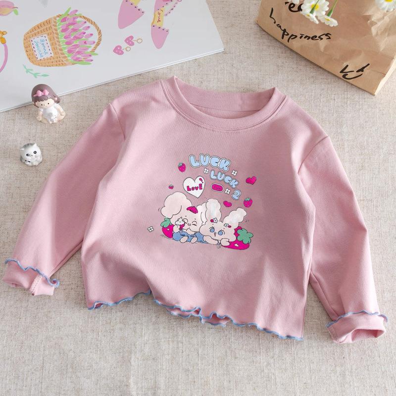 Girls Cotton Long Sleeve T Shirt Cartoon Round Neck Top Kids Ruffle Hem Base Layer Shirt For Toddler