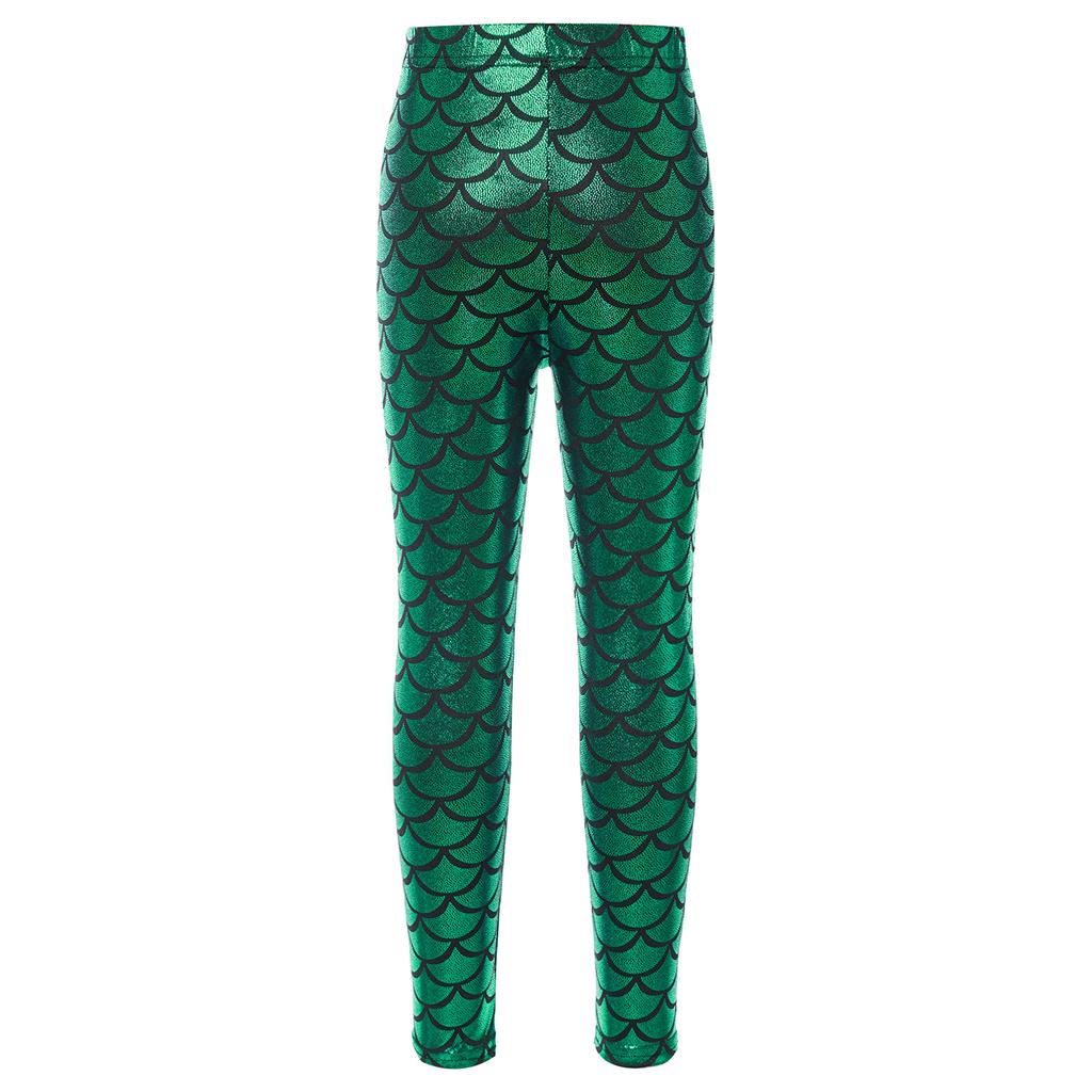 Leggings Brillantes con Estampado de Escamas de Pez para Niñas Cintura Elástica Pantalones Casuales Elegantes para Práctica de Baile