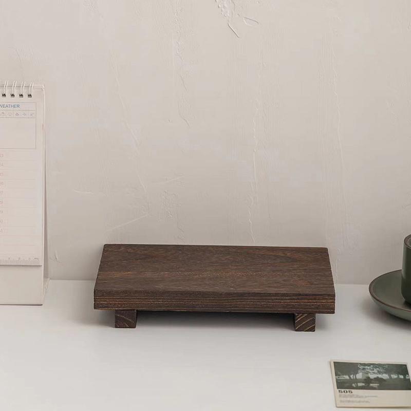 Wood Tray Pedestal Stand Wooden Vanity Hands Soap Scented Candle Storage Holder Tray Kitchen Seasoning Holder Home Decor