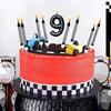 6Pcs 1 to 9 Number Candle For Racers Black and White Checkered Candle Anniversary Truck Candle Cake Topper Festival Candles Cake