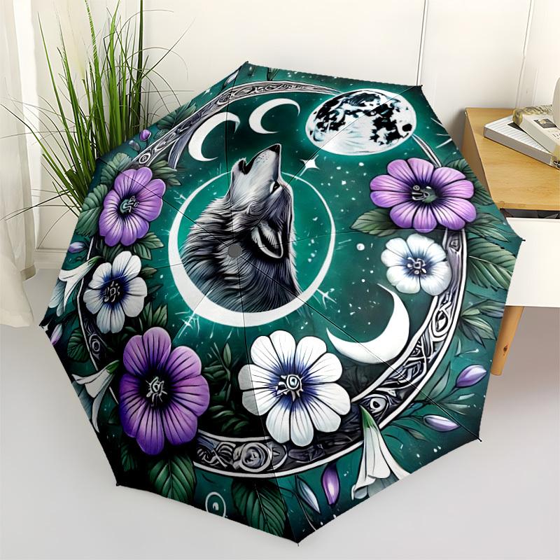 1 Stück Wolfsmond Mandala Faltbarer Regenschirm, Langlebig, Geeignet für Outdoor-Aktivitäten oder Regen, Geeignet für den Weg zur Arbeit yy251027121