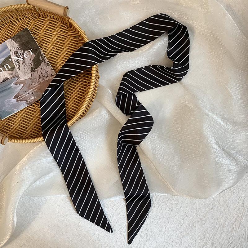 Summer new striped silk scarf long strip high-end headscarf headband tied hair streamer wrapped bag multi-purpose scarf belt