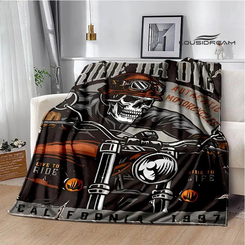 Motorcycle Retro Printing Blanket Flange Warm Soft and Comfortable Picnic Blanket Bed Linings Birthday Gift