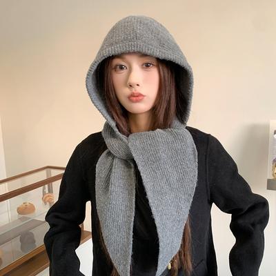 Balacra Knitted Hat and Scarf All In One Women's Winter Warm Ear Protecting and Cold Proof Woolen Cap  Scarf and Shawl Cap