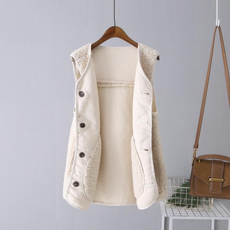 Lamb Wool Vest Jacket Women's Autumn and Winter Fur Integrated Loose and Thin Plush Wear Suede Sleeveless Vest On Both Sides