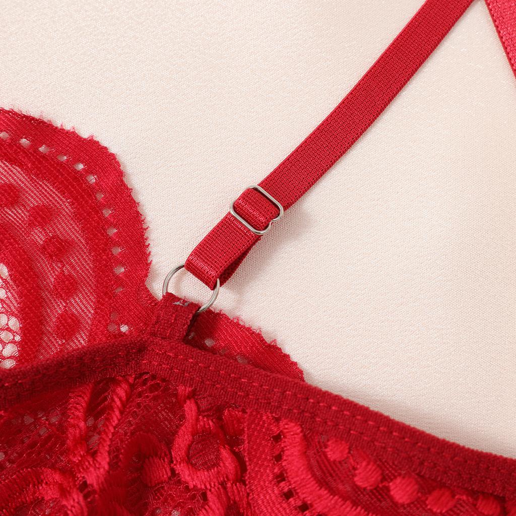 Red Crotchless Sexy Women's Underwear Lace Hollow Bow Backless Bodysuit Teddy Babydoll Erotic Costume Exotic Porn Lingerie Set