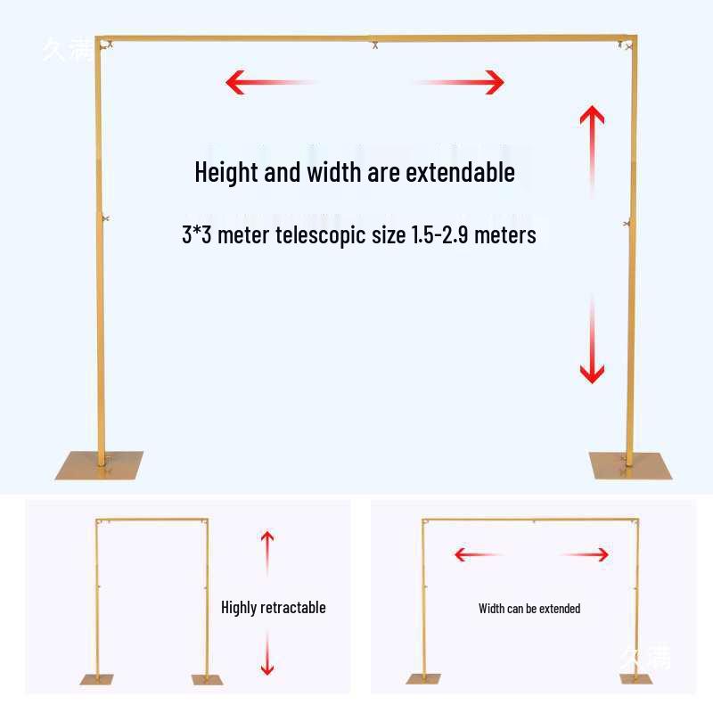 Retractable Wedding Backdrop and Poster Stand Gold 2m x 2m Square Tube Base