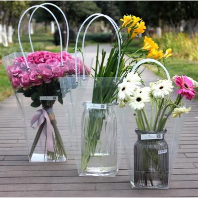 Bolsa Portabouquets de Plástico Transparente con Asa Decoración para Bodas Fiestas Caja para Empaquetar Regalos Florales Gran Capacidad Transparente