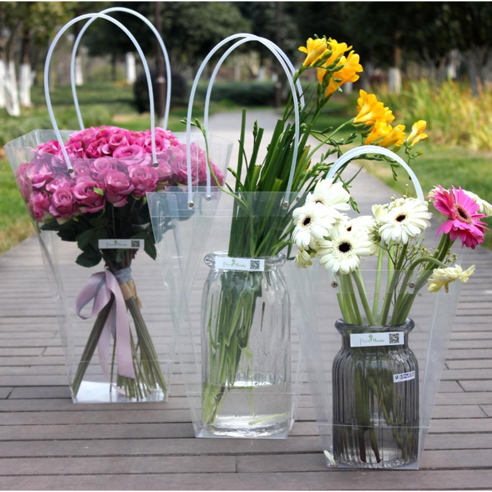 with Handle Bouquet Carrier Bag Plastic Wedding Party Decor Flower Gift Packing Box