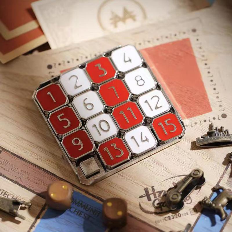 Metal Number Slide 15 Puzzle Red and White Number Sliding Puzzle Educational Learning Games Brain Teaser Puzzle Pocket Slide Funny Number Puzzle