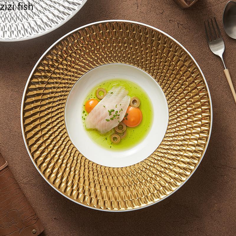 Creative Relief Texture Straw Hat Plate Ceramic Tableware Thick Soup Plate Salad Dish Pasta Plate Artistic Conception Tableware