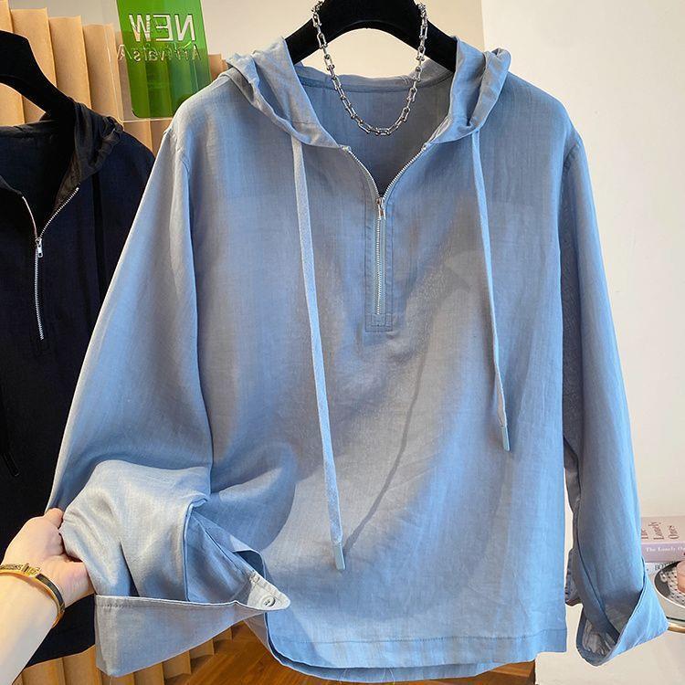 New Season Plus Size Korean Style Chic Half-Zip Hooded Sweatshirt, 300 Jin Loose Slimming Women's Top