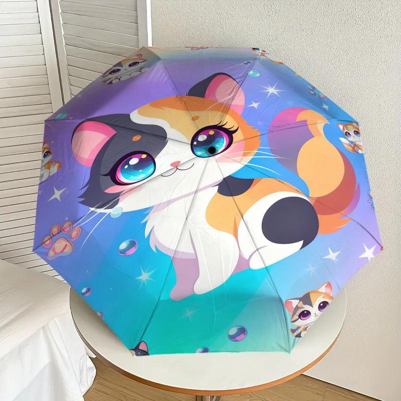 1pc Kawaii Cat Rainbow Pattern Umbrella Design Automatic Opening and Closing Umbrella, High-quality Travel Umbrella,  c1128271