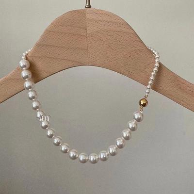 Retro Shijia Pearl Necklace Light Luxury Niche Short Clavicle Chain Magnetic Buckle French Retro Premium Sense