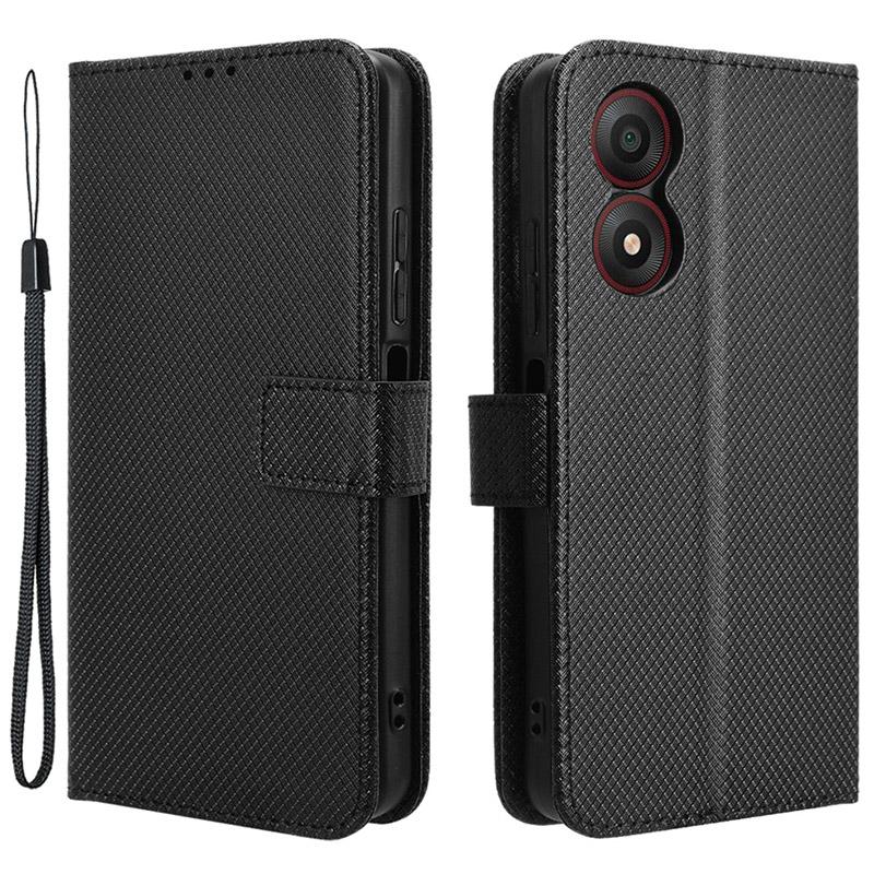 

Для ZTE Blade A34 кожаный чехол-кошелек чехол для телефона с ромбовидной текстурой Black