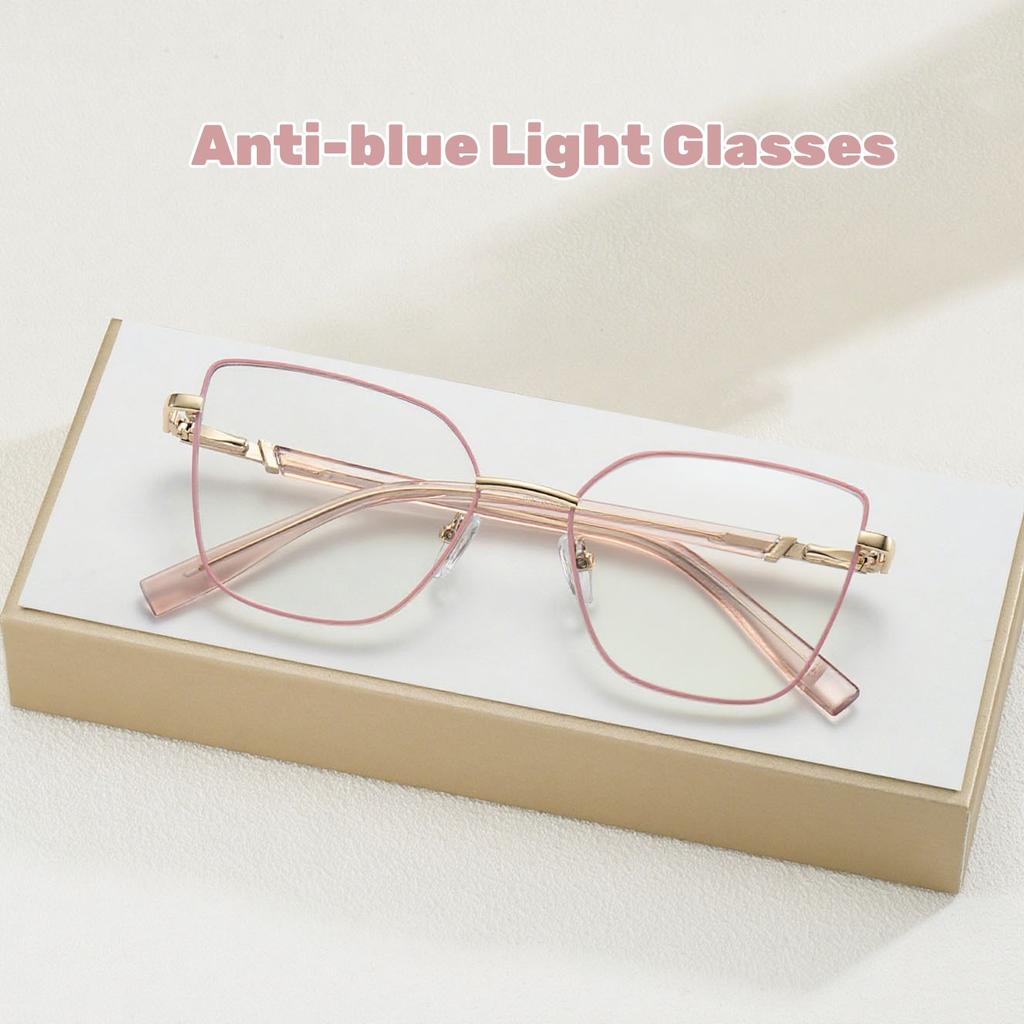 Unisex Cat Eye Frame Optical Glasses Fashion Anti Blue Light Plain Eyewear Oversized Computer Finished Prescription Eyeglasses