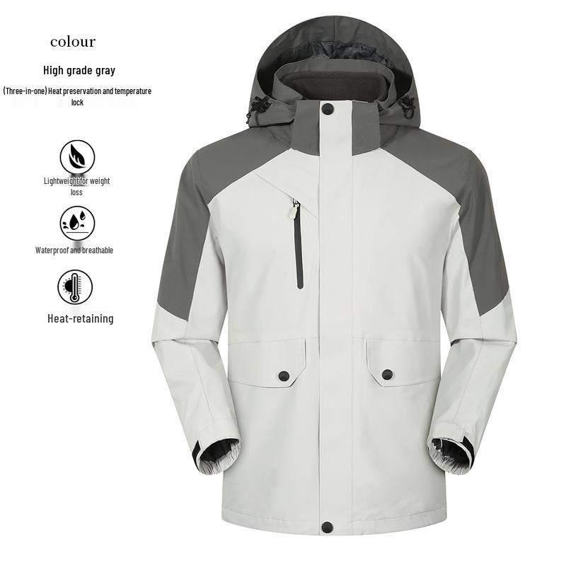 Unisex Windproof Waterproof 3-in-1 Logo Windbreaker Jacket with Detachable Coat for Couples