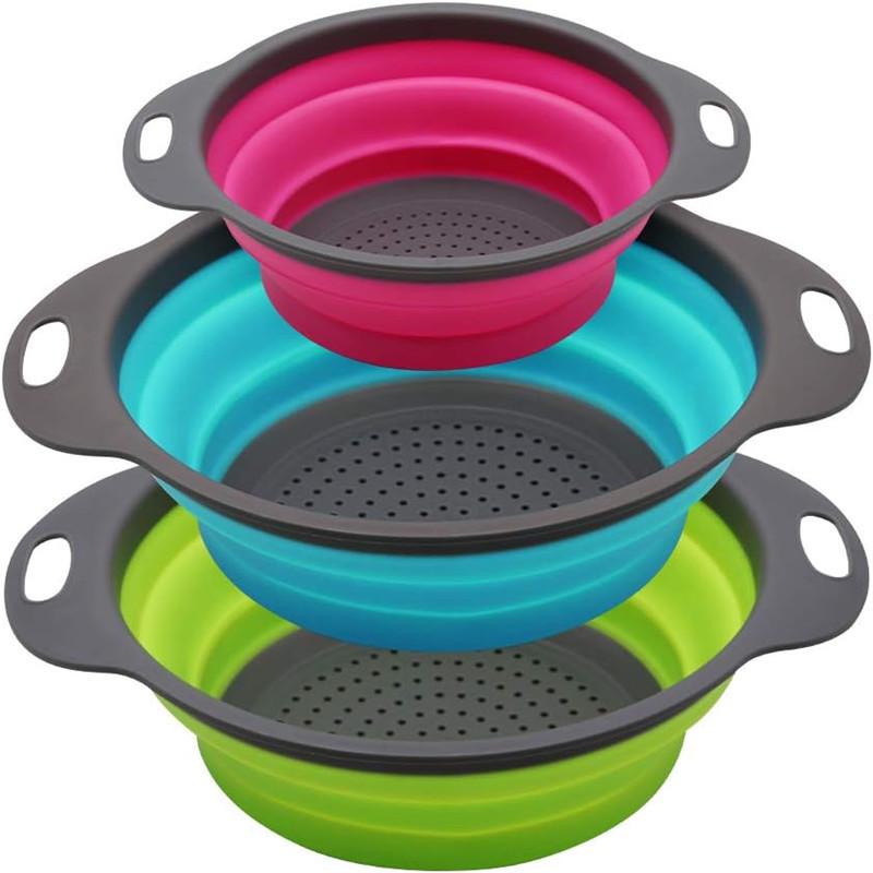 Foldable Silicone & PP Multifunctional Kitchen Drain Basket for Fruits & Vegetables