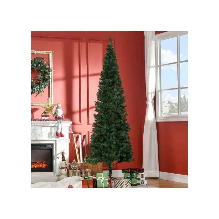 HOMCOM Sapin de Noël 2,1 m Sapin artificiel démontable avec support 631 branches PVC vert Ø81 cm pour décoration festive
