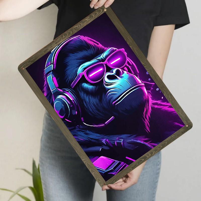 

Neon Gorilla DJ Metal Wall Art Cool Animal Decor for Living Room Bar Modern Home Decoration 20x30cm（7.8x11.8inch）