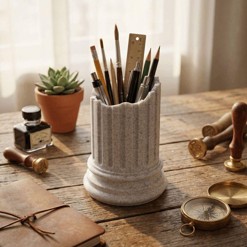 Stone Pillar Makeup Brush Storage Ancient Greek Style Pencil Holder Pen Container Student Use