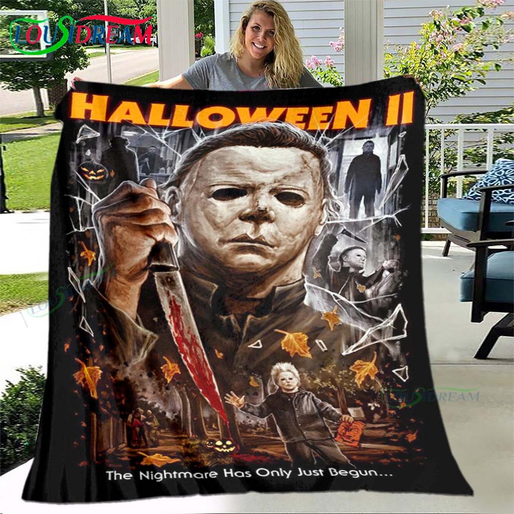 Horror Movies Halloween Michael Myers Pattern Blanket Flannel Thin Blanket Portable Home Travel Office Lunch Break Blanket Gift