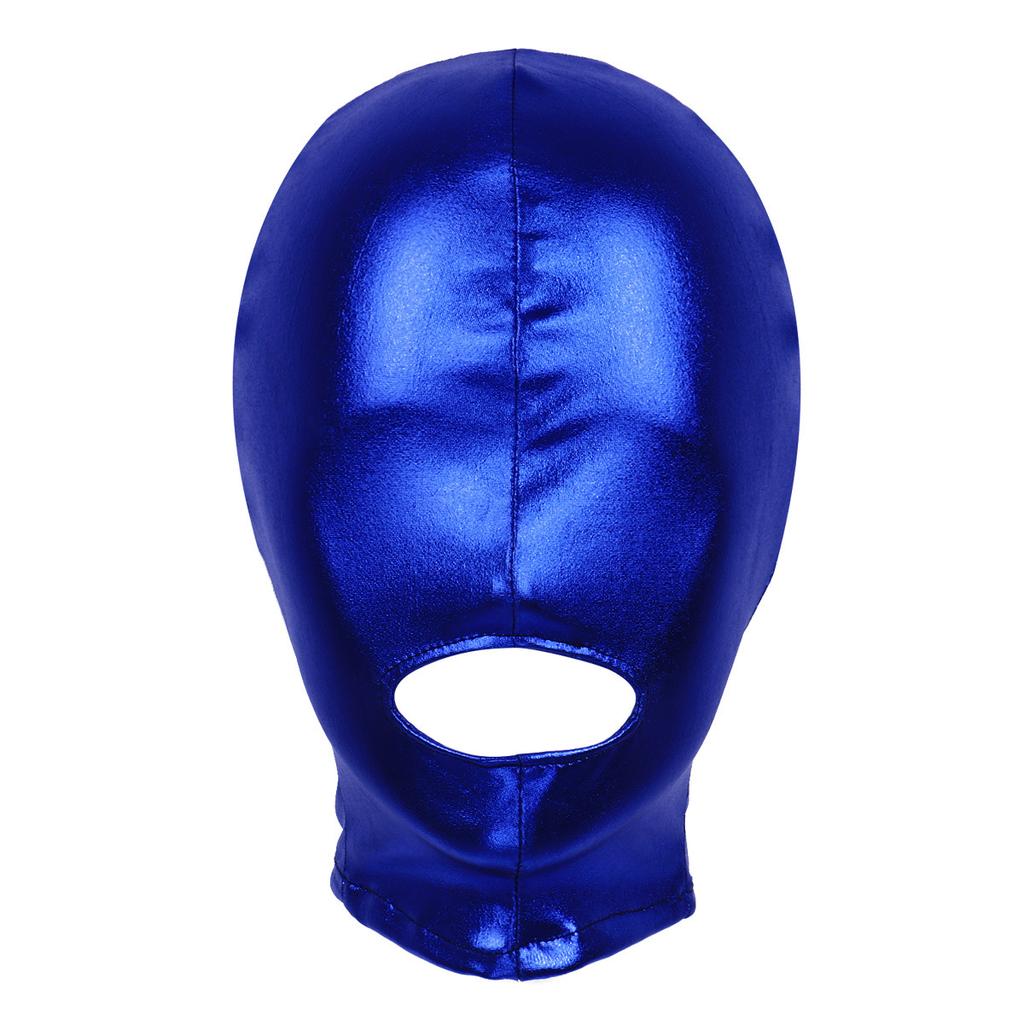 Unisex Metallic Latex Face Mask - Shiny Full Head Hood with Open Mouth for Role Play Parties