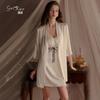 Sweet and Smooth Satin Underwear Pure Desire Sexy Plus Chest Pad Nightdress Robe Loungewear Set W