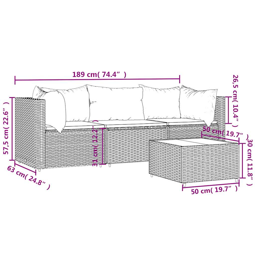 4 Piece Garden Lounge Set with Cushions Black Poly Rattan