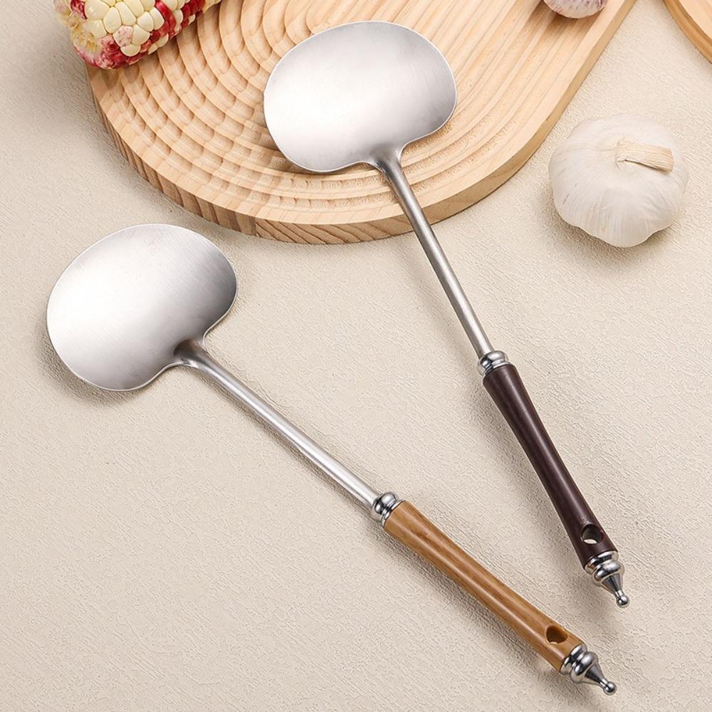 Stainless Steel Wok Spatula Wooden Handle Mushroom Shovel  Kitchen Accessories Essentials