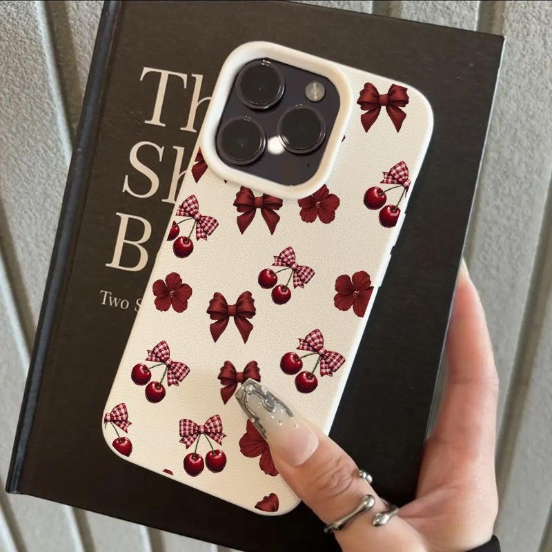 

Sweet Red Cherry and Bow Coquette Pattern Art Phone Case for iPhone 17 16 15 14 13 12 11 Series Pro Max Plus iphone 13 Pro