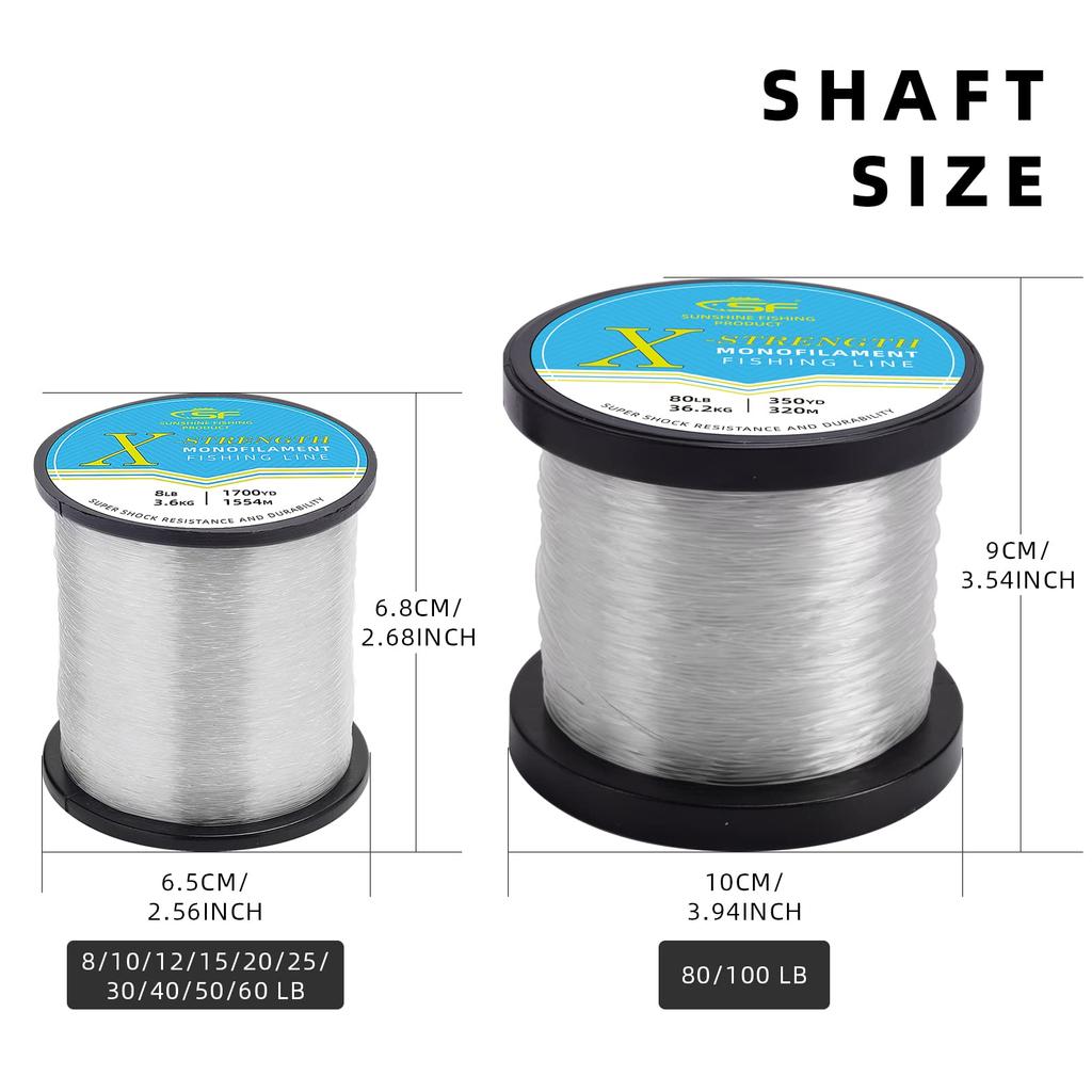 SF Monofilament Fishing Line Strong Mono Nylon Line Leader Clear Fishing Line for Saltwater and Freshwater 25LB
