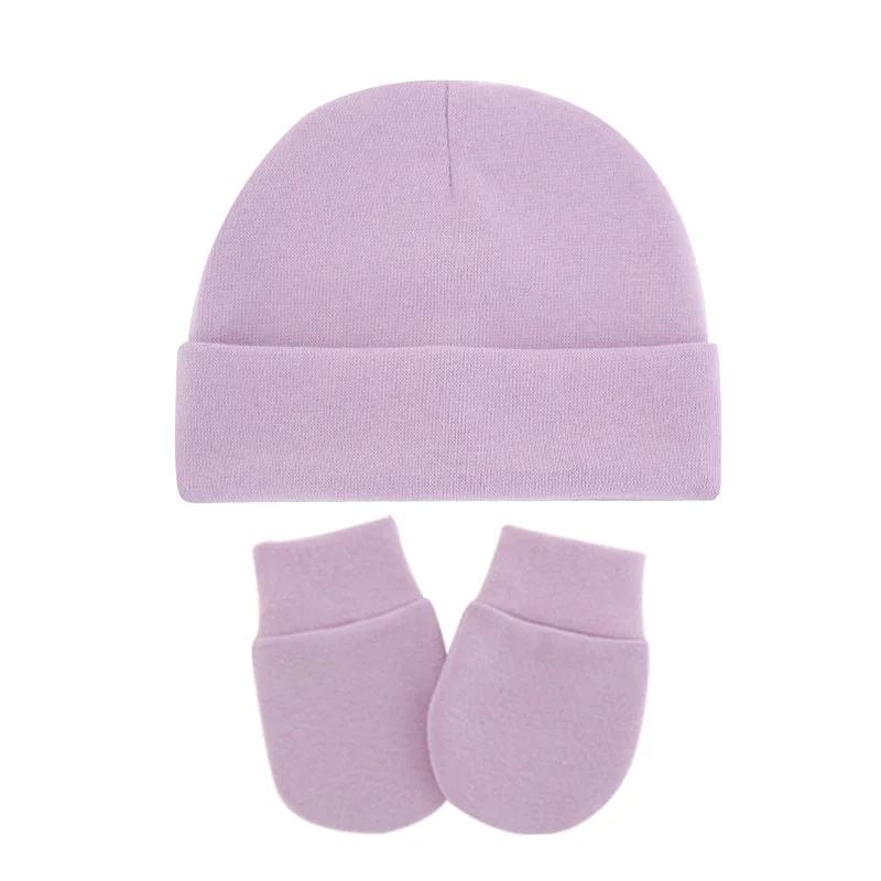 Autumn and Winter Newborn Baby Hat Anti-scratch Gloves Set Solid Color Hood Baby Hat Baby Supplies