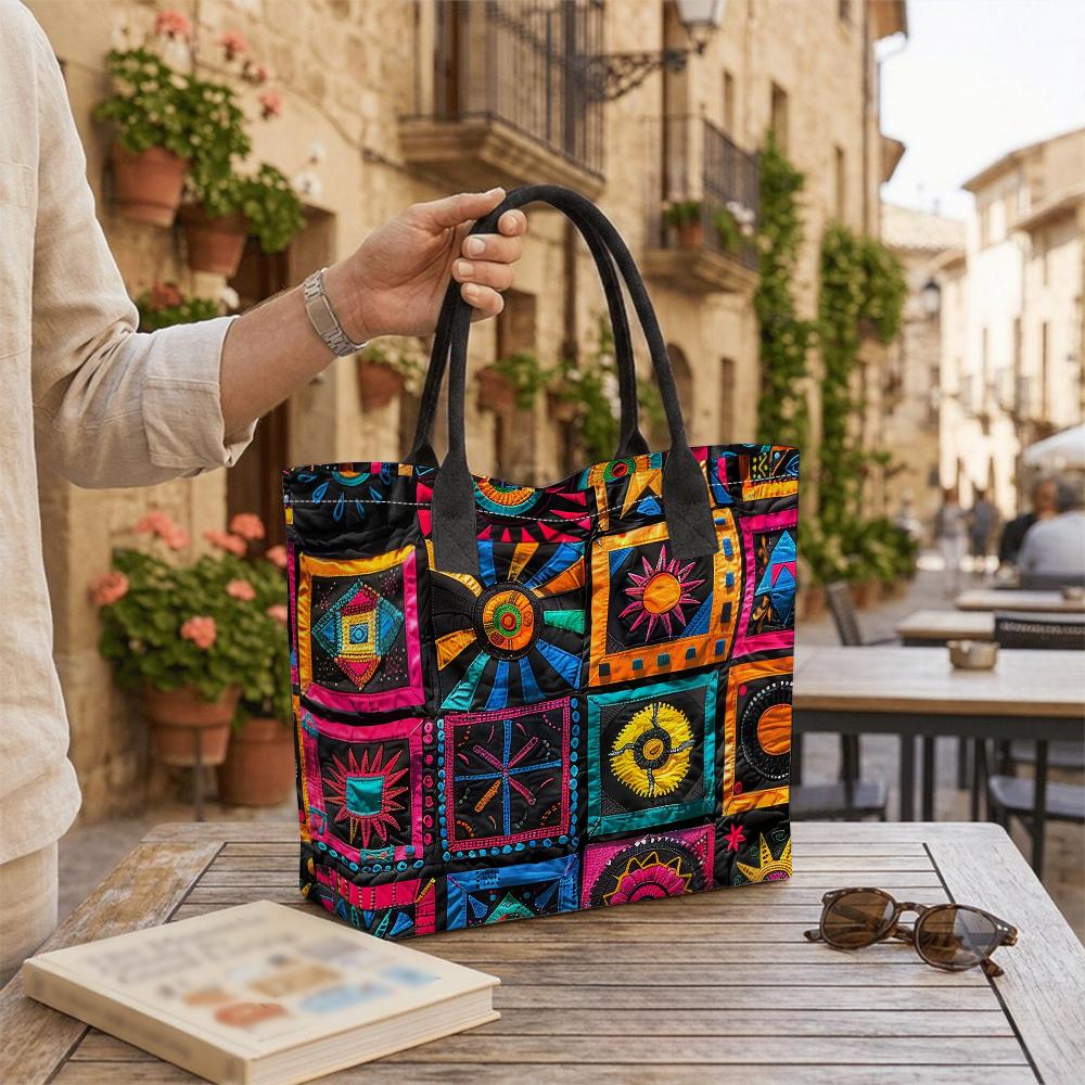 Colorful Boho Tote Bag Large Capacity Quilted Handbag for Daily Use