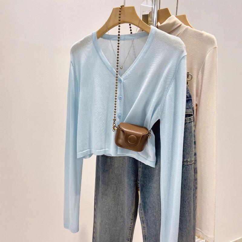 Cardigan sottile in seta di ghiaccio giacca lavorata a maglia da donna estate nuovo top ampio scollo a V abbigliamento corto protettivo solare