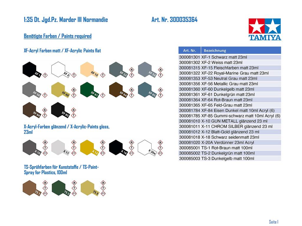 Tamiya Serie Miniature Militari 364 Tedesco Marder IIIM Cannone Kit Modello in Plastica 35364 1/35 No. Semovente Anticarro (Fronte della Normandia)