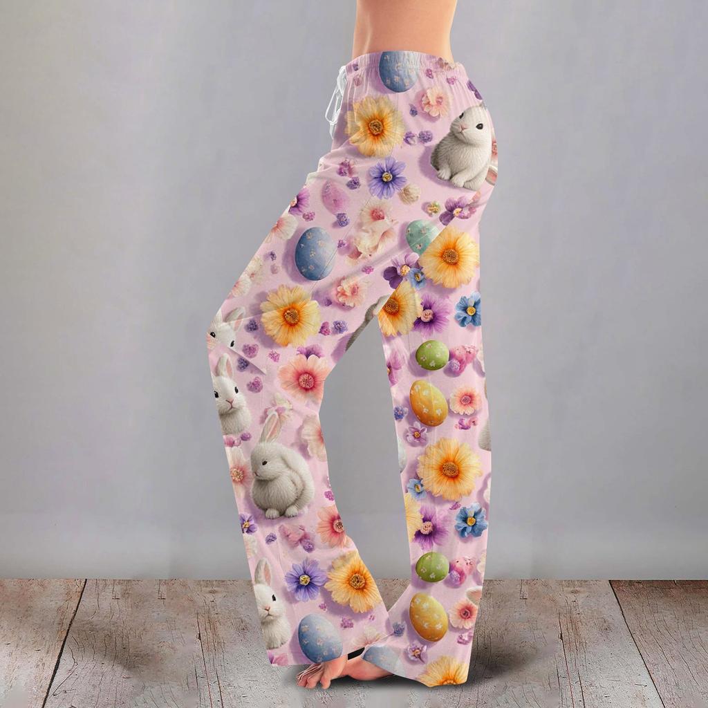 Women's Casual Fashion Comfort Pajama Pants Print Drawstring Pants Full Length Long