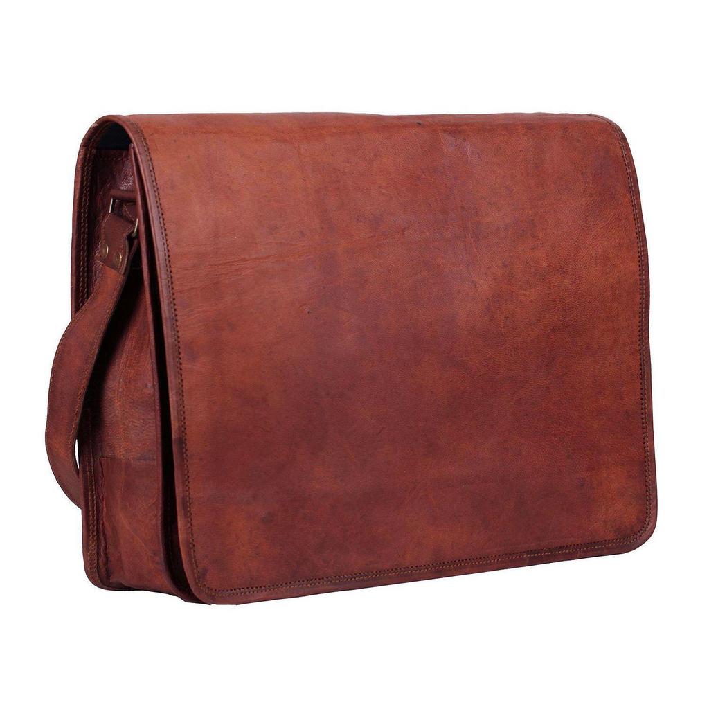 Bag Goat Leather Men New Vintage Brown S Messenger Laptop Shoulder Briefcase.  { Pack of 5 }