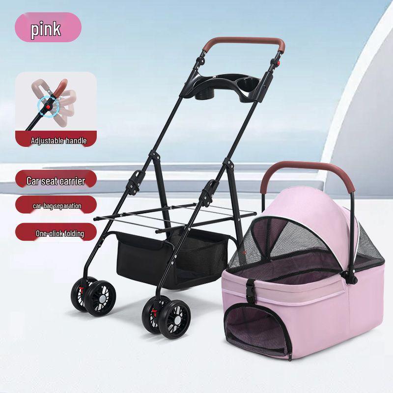 Lightweight Foldable Pet Stroller with Detachable Basket for Dogs and Cats