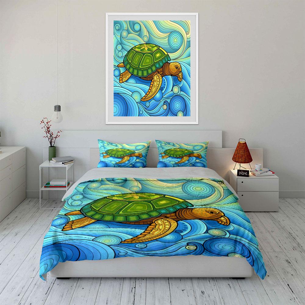"Sea Turtle Ocean Decor Set" Soft Skin-Friendly Bedding Set Includes 1 Duvet Cover And 2 Pillowcase Gift