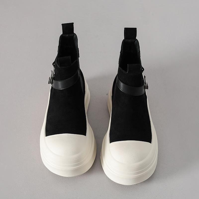 

[Fanfuna] Retro big-headed muffin thick-soled short boots women s niche design versatile casual soft-soled comfortable short boots 40 чёрный