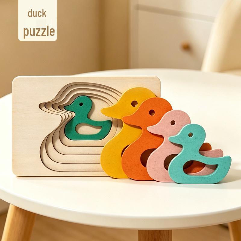 Montessori Wooden 3D Multi-layer Animal Puzzle Inlay Board for Kids