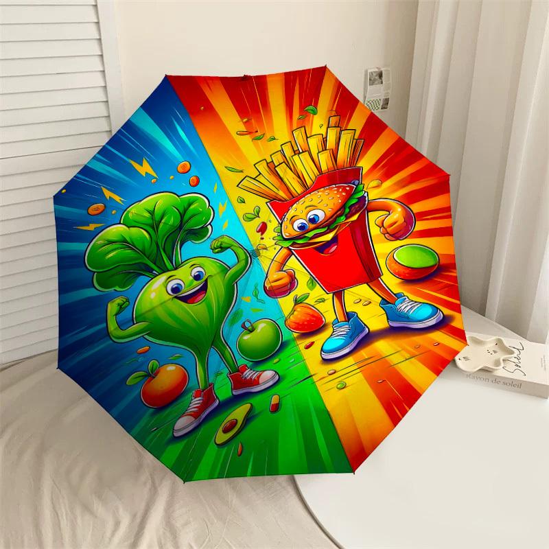 

1PC healthy food fast food Automatic Open/Close Umbrella with Windproof, 8-Rib Sturdy Canopy, Durable Ribs, Fashionable Design, Outdoor Accessory, Fun